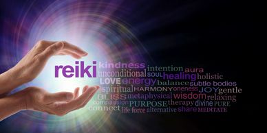 Reiki healing hands colorful light energy